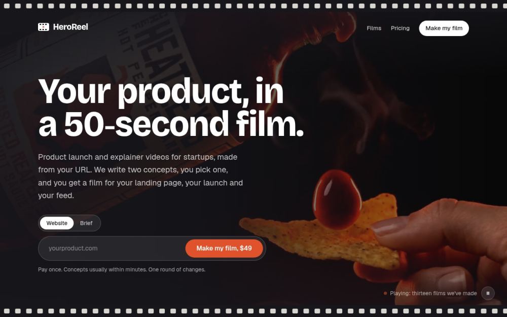 Screenshot of the homepage of heroreel.io