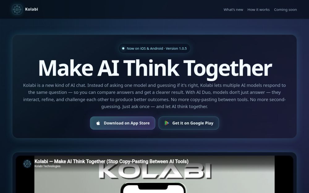Screenshot of the homepage of kolabi.tech