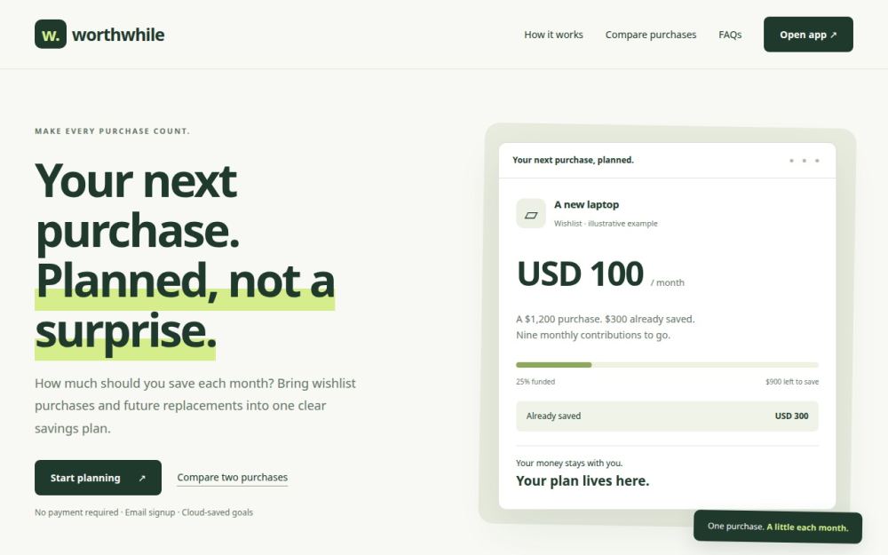 Screenshot of the homepage of useworthwhile.com