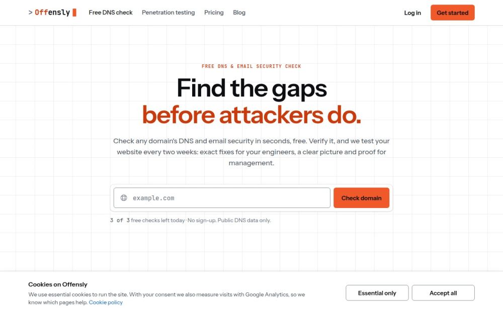 Screenshot of the homepage of offensly.com