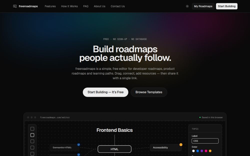 Screenshot of the homepage of freeroadmaps.com