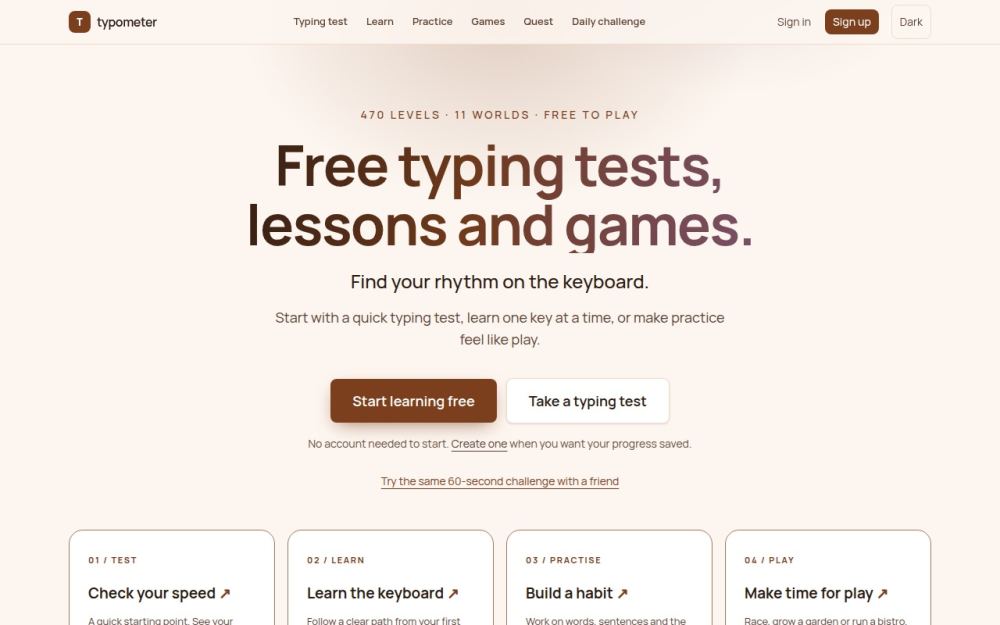 Screenshot of the homepage of typometer.app