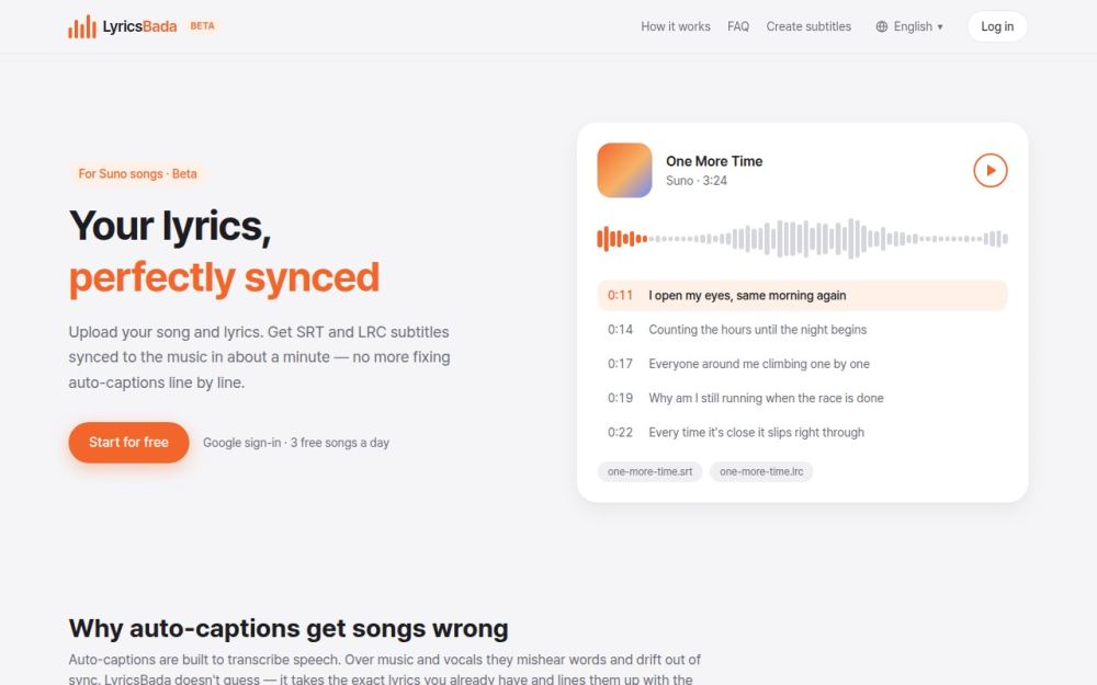 Screenshot of the homepage of lyricsbada.com