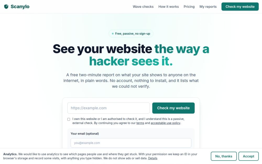 Screenshot of the homepage of scanylo.com