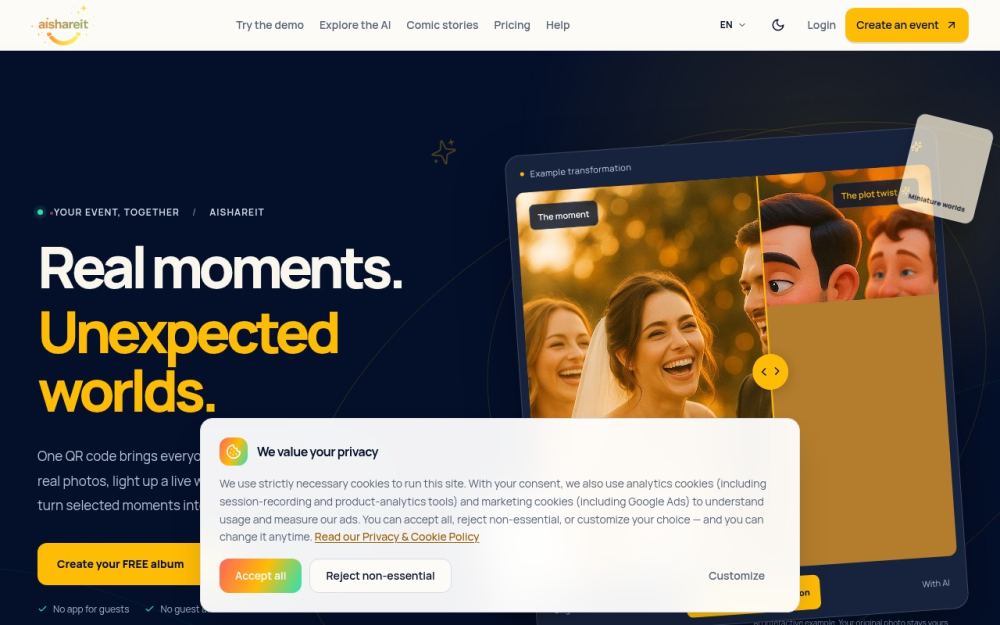 Screenshot of the homepage of aishare.it