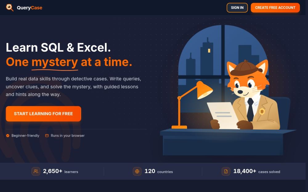 Screenshot of the homepage of querycase.com