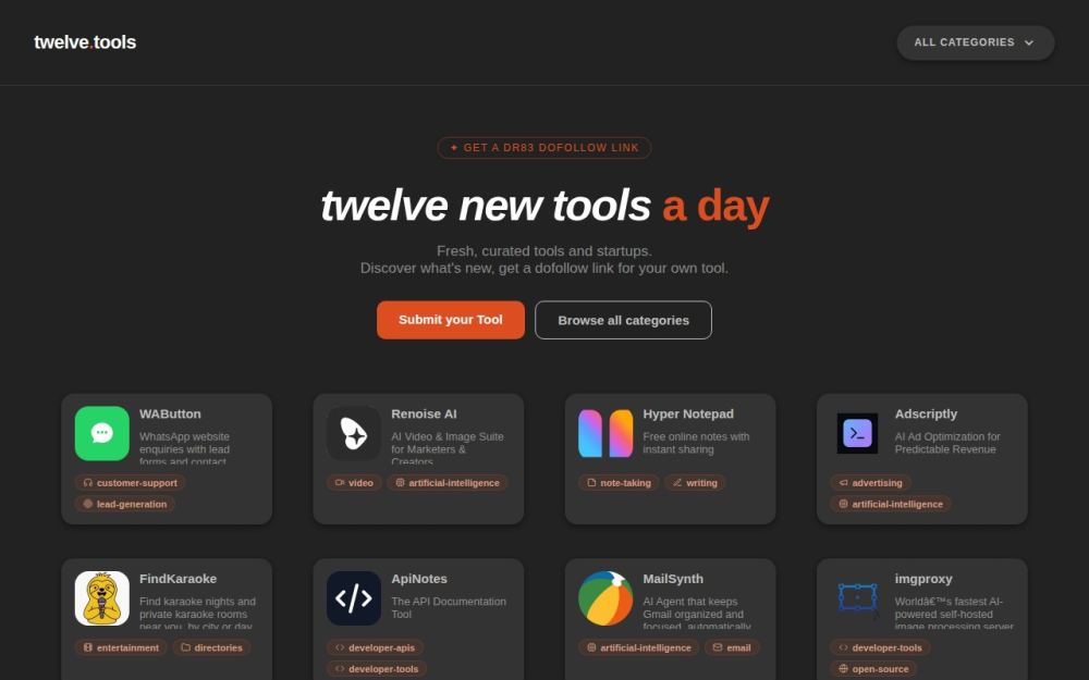 Screenshot of the homepage of twelve.tools