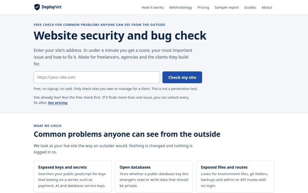 Screenshot of the homepage of deployvet.com