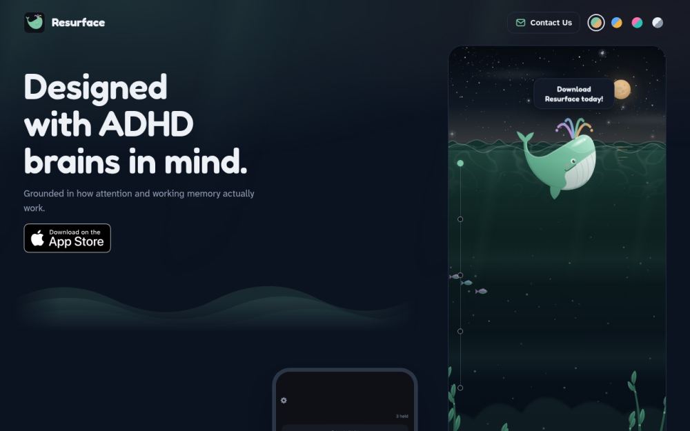 Screenshot of the homepage of resurfacehq.app