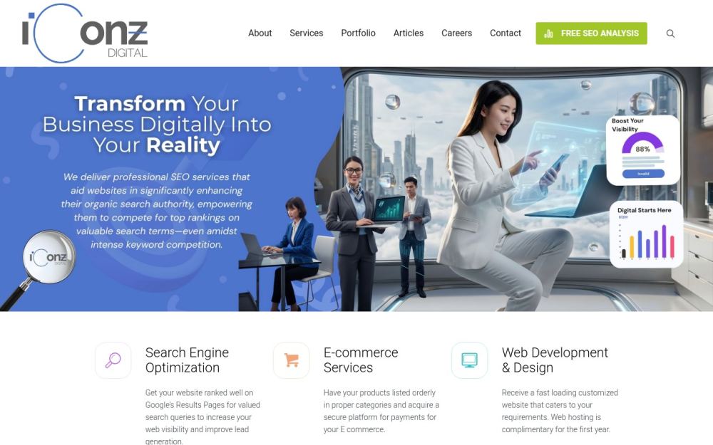 Screenshot of the homepage of iconz.com.sg
