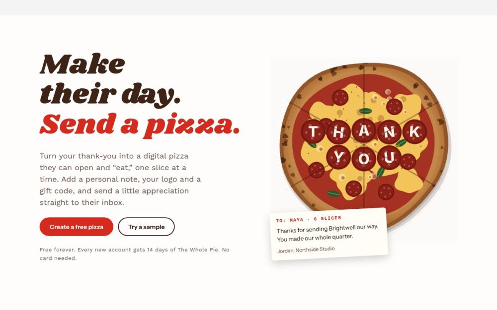Screenshot of the homepage of sliceofthanks.app