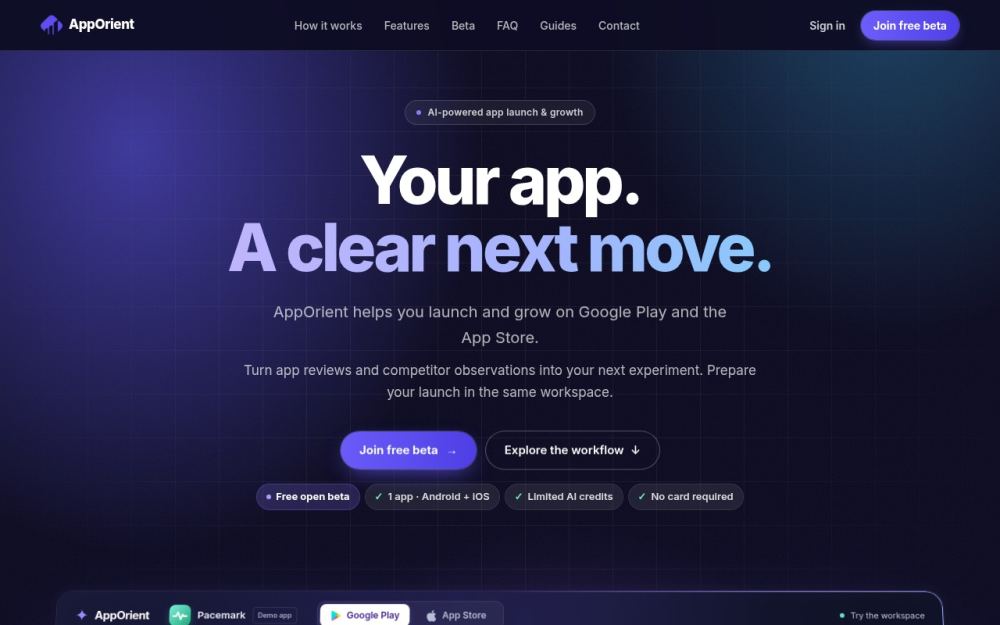 Screenshot of the homepage of apporient.com