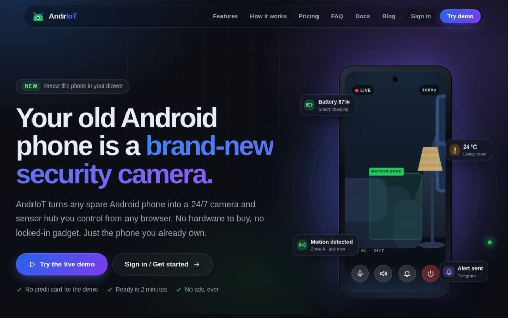 Screenshot of the homepage of andriot.net