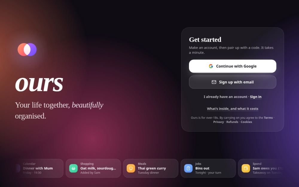 Screenshot of the homepage of ourscouple.com