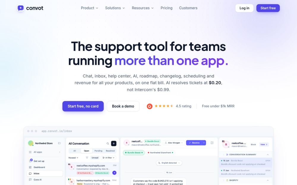 Screenshot of the homepage of convot.io