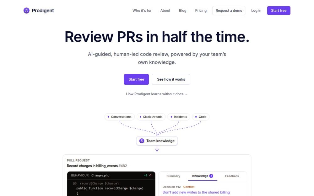 Screenshot of the homepage of prodigent.ai