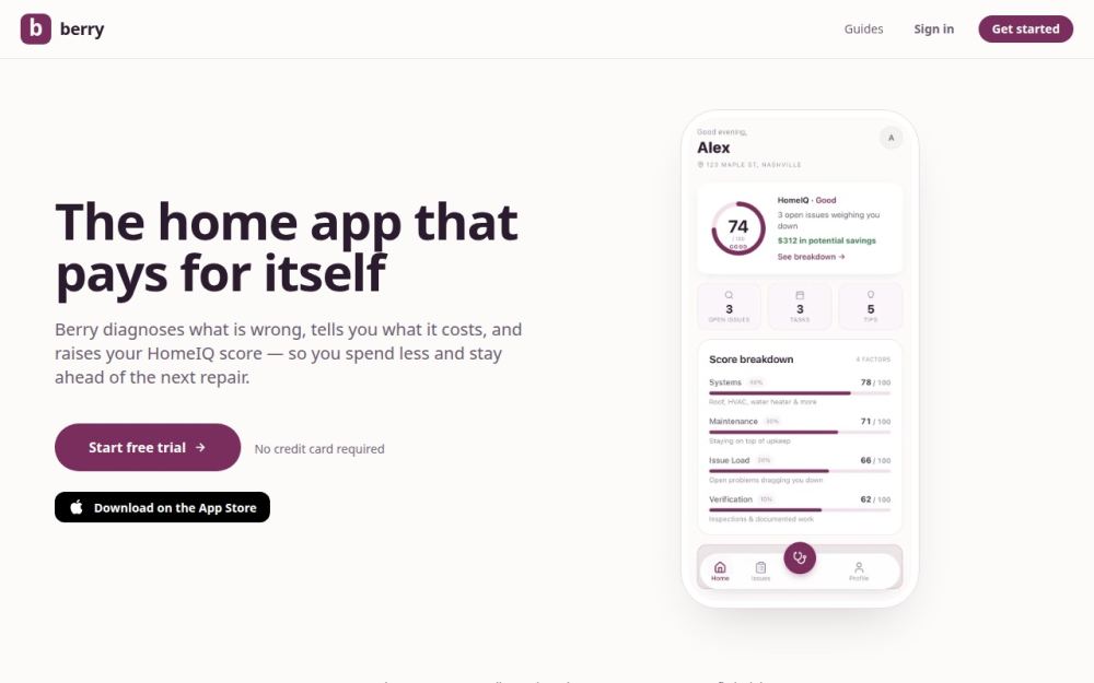 Screenshot of the homepage of berryapp.co