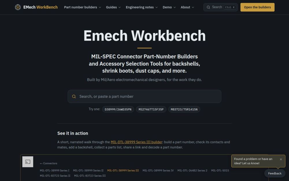 Screenshot of the homepage of emechworkbench.com