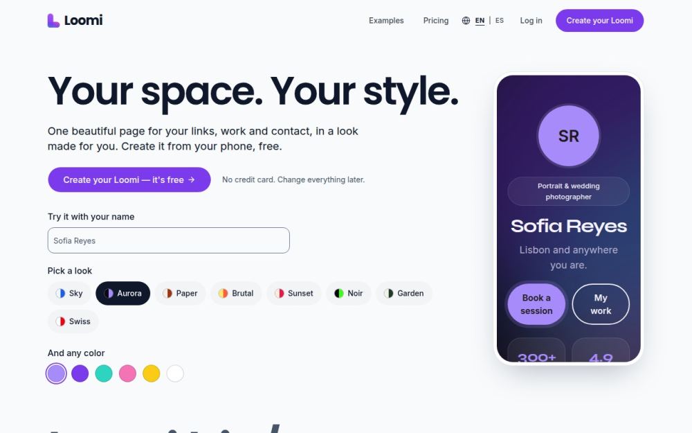 Screenshot of the homepage of loomi.bio
