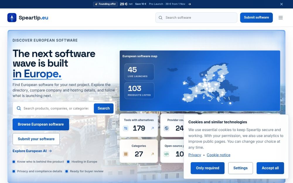Screenshot of the homepage of speartip.eu