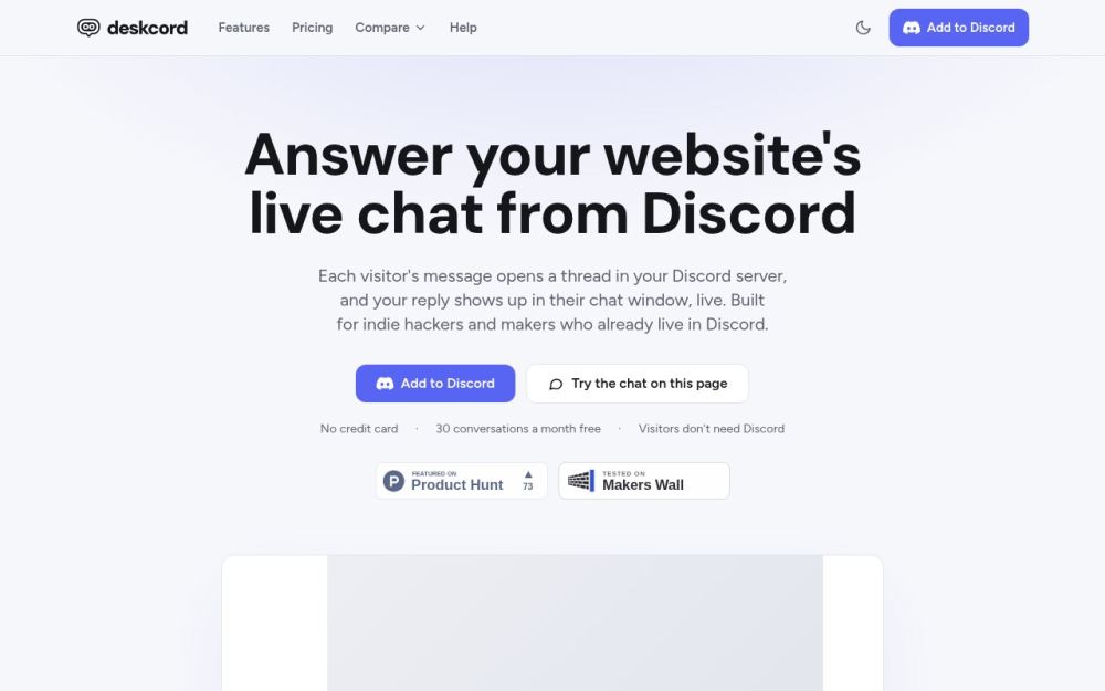 Screenshot of the homepage of deskcord.chat