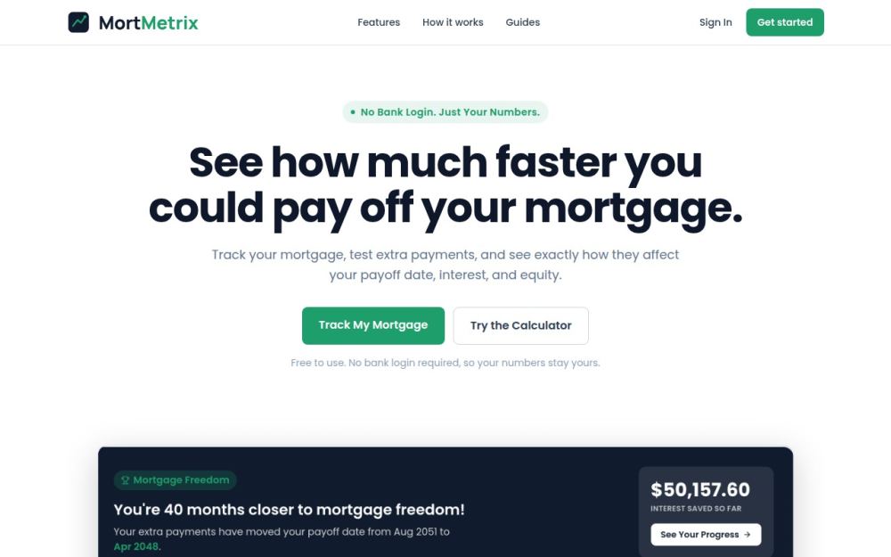 Screenshot of the homepage of mortmetrix.com