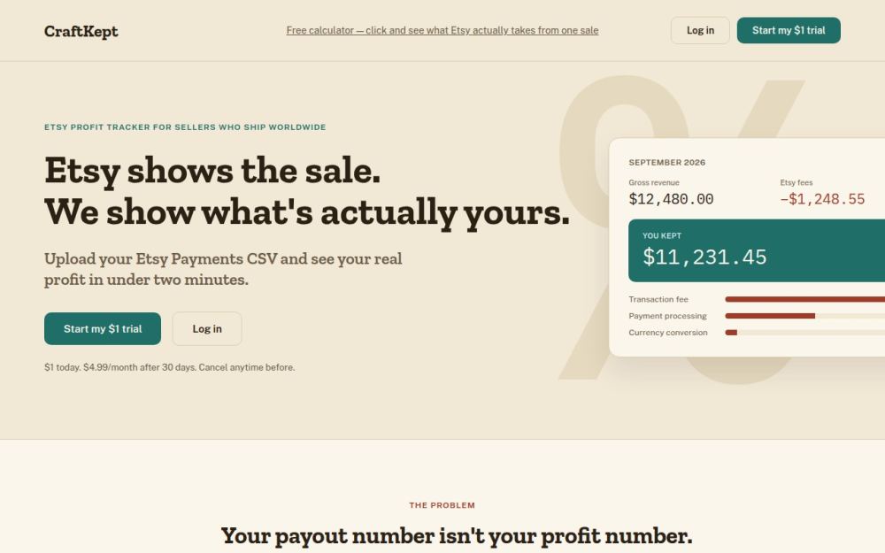 Screenshot of the homepage of craftkept.com