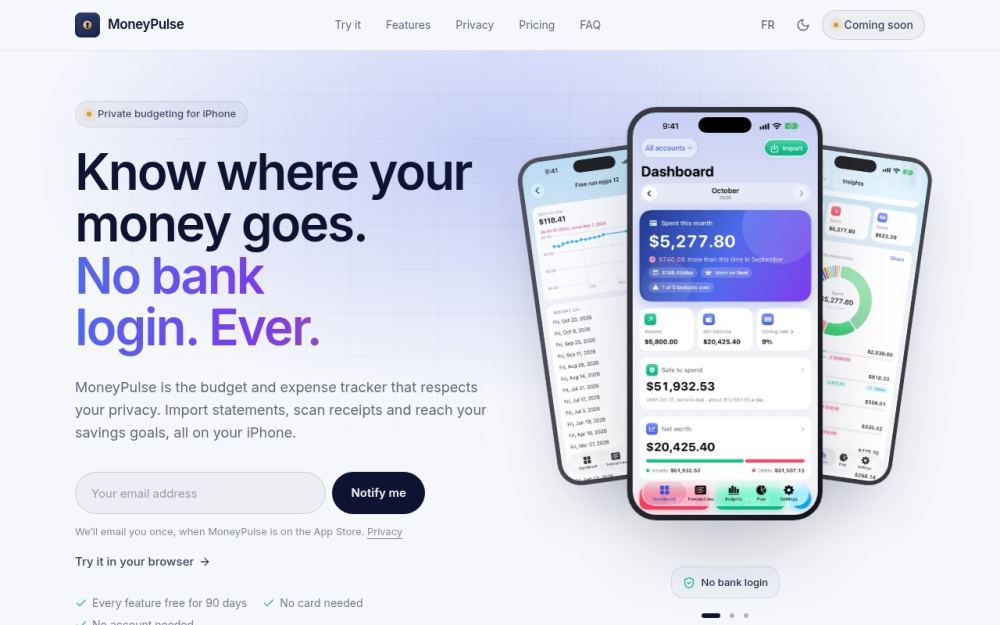 Screenshot of the homepage of moneypulse.ca