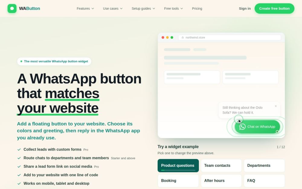 Screenshot of the homepage of wabutton.app