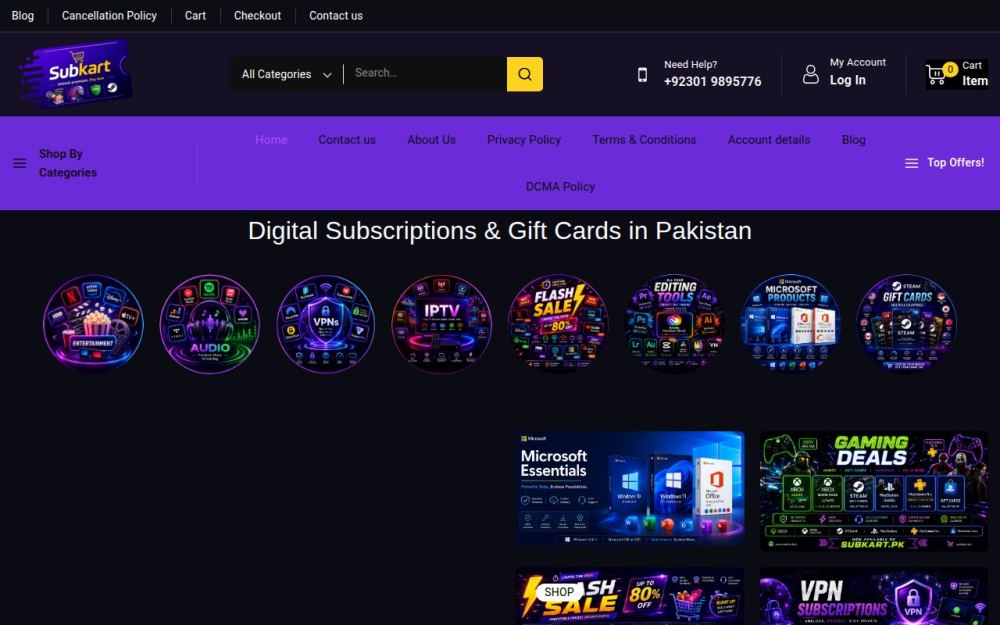 Screenshot of the homepage of subkart.pk