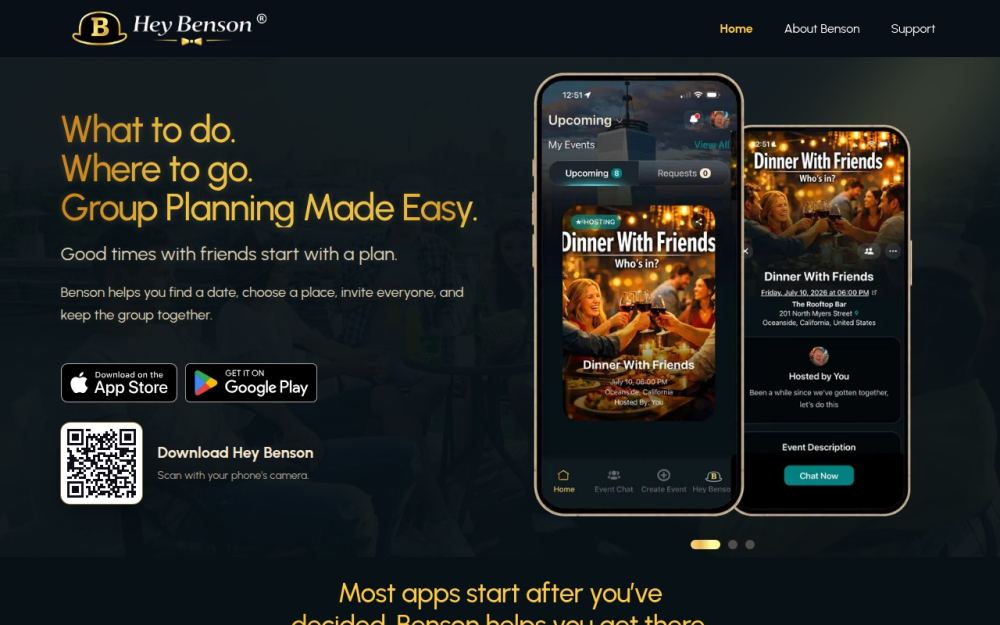 Screenshot of the homepage of heybenson.com