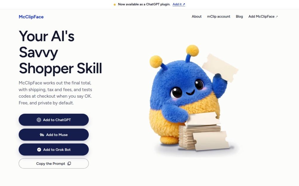 Screenshot of the homepage of mcclipface.com