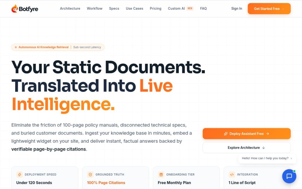 Screenshot of the homepage of botfyre.com