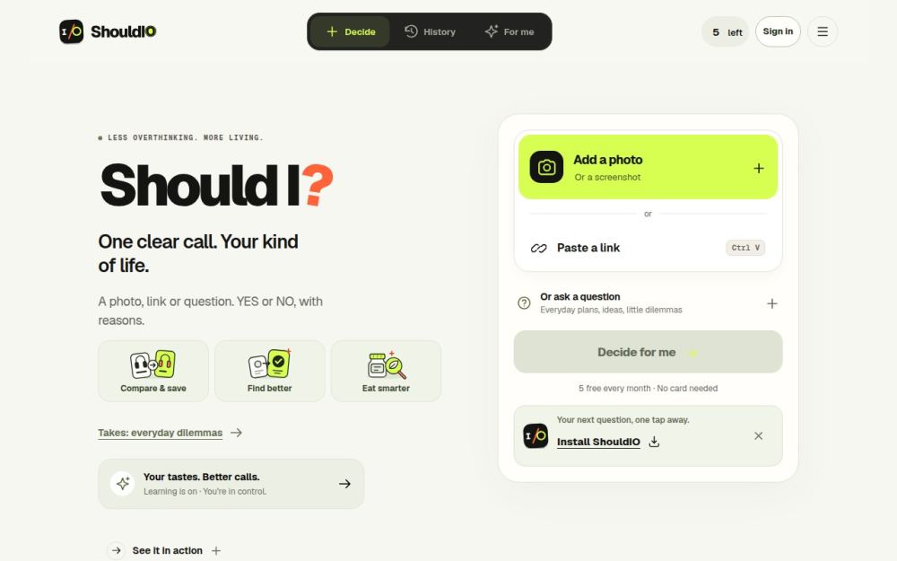 Screenshot of the homepage of shouldio.com