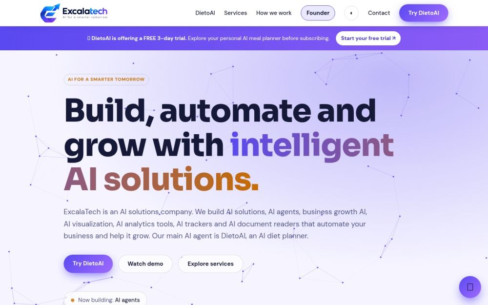 Screenshot of the homepage of excalatech.com