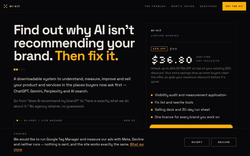 Screenshot of the homepage of ai-kit.in