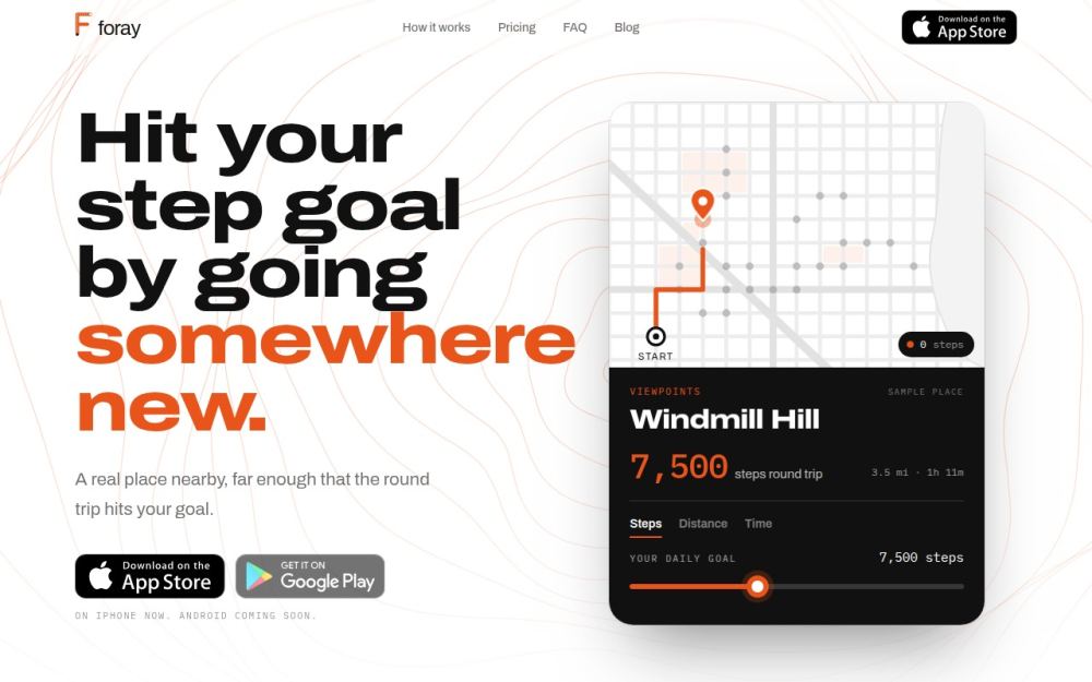 Screenshot of the homepage of getforayapp.com