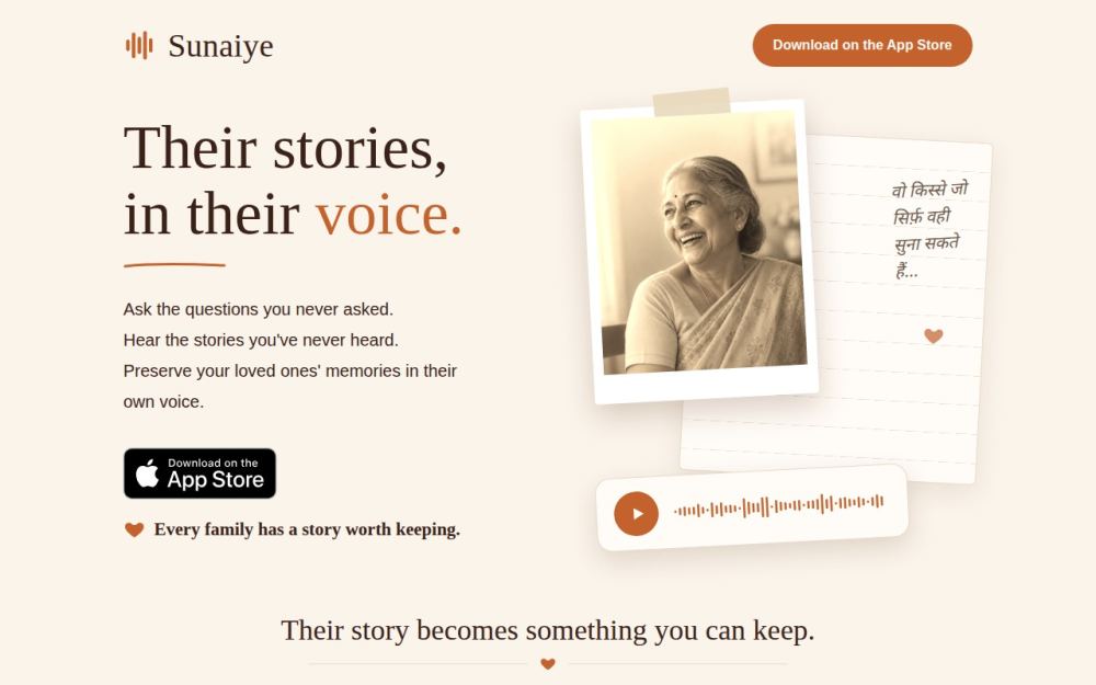 Screenshot of the homepage of sunaiye.app