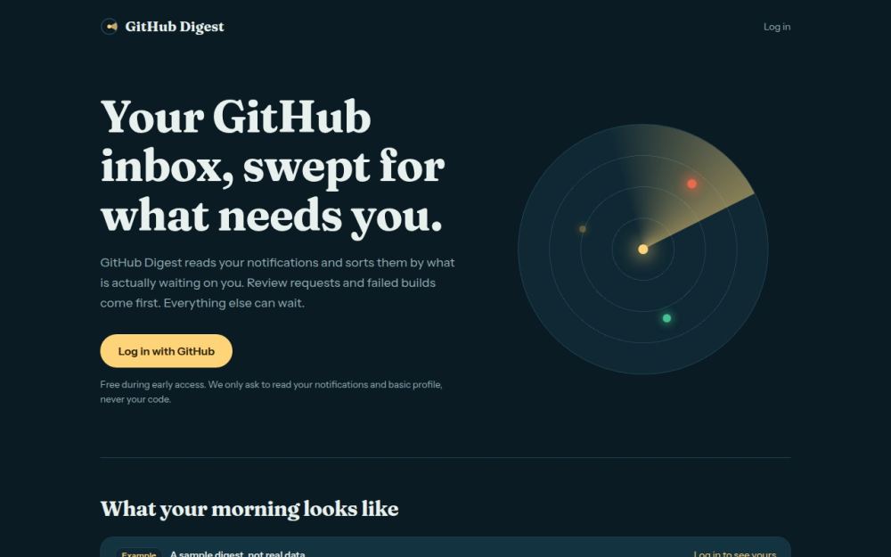 Screenshot of the homepage of githubdigest.space