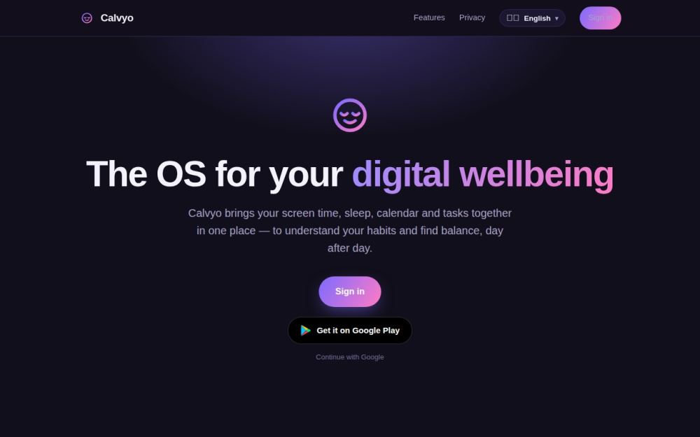 Screenshot of the homepage of calvyo.app