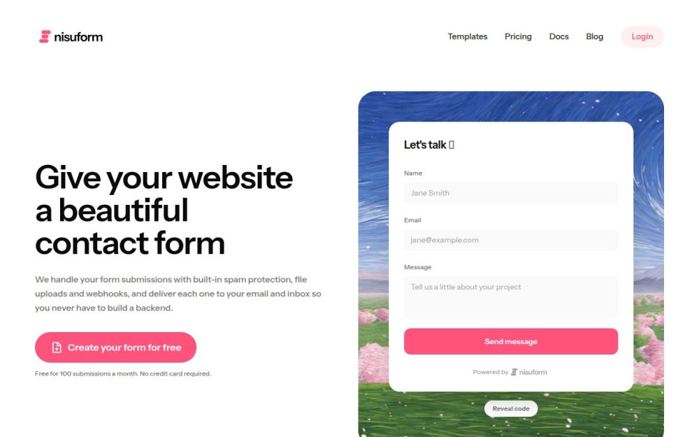 Screenshot of the homepage of nisuform.com