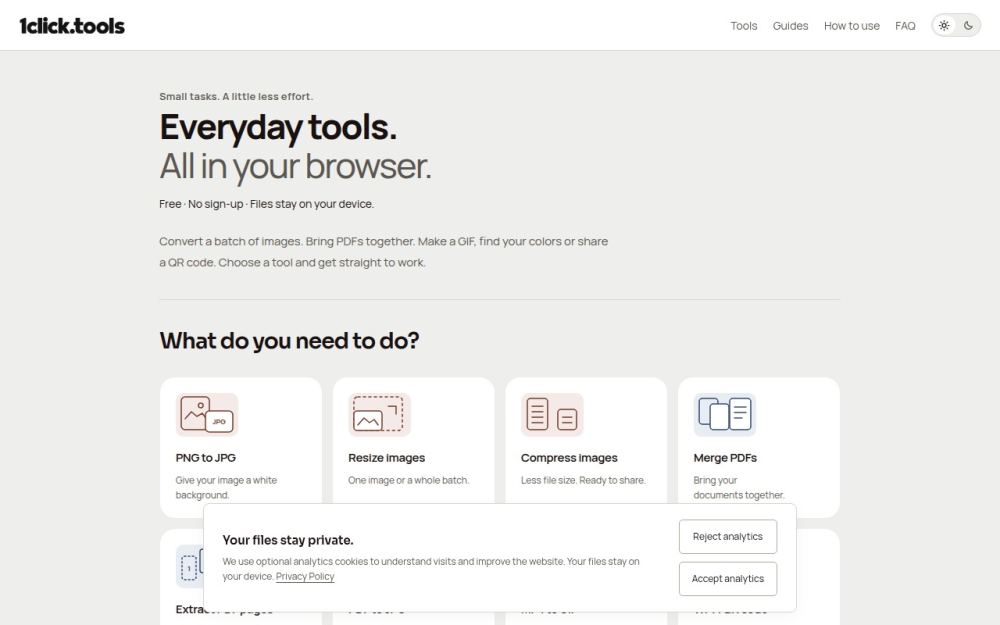 Screenshot of the homepage of 1click.tools