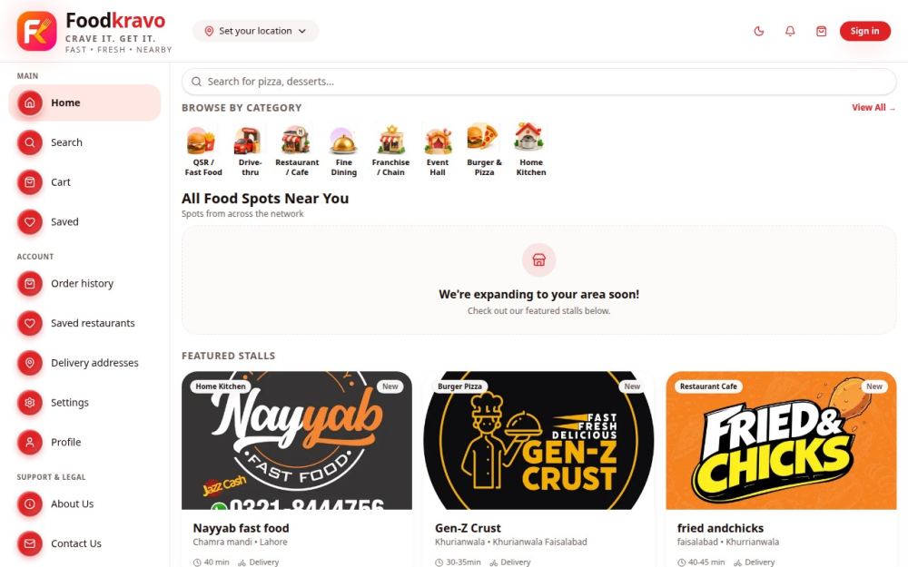 Screenshot of the homepage of foodkravo.com