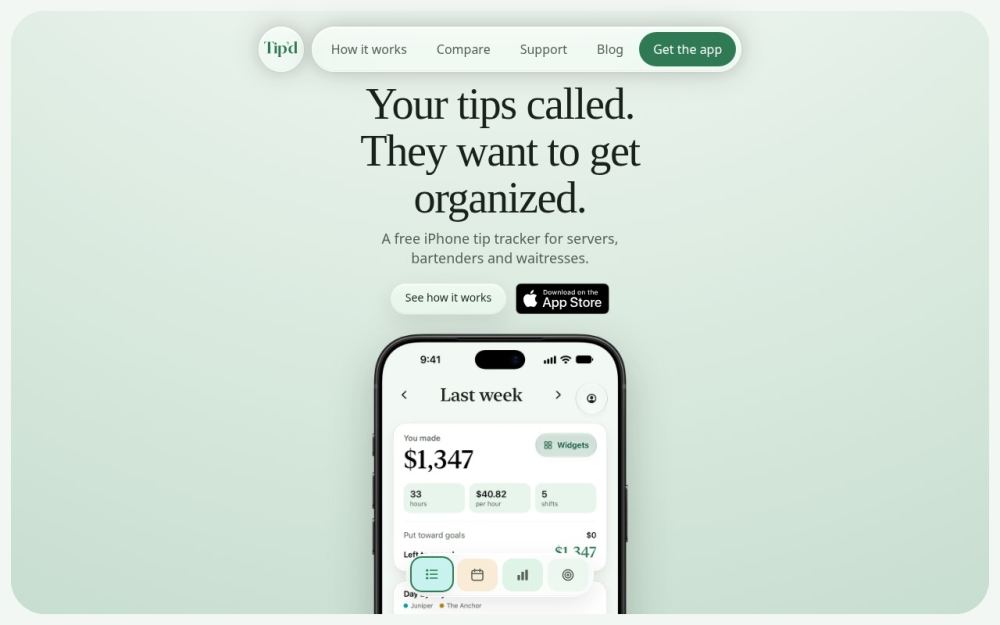 Screenshot of the homepage of usetipd.com