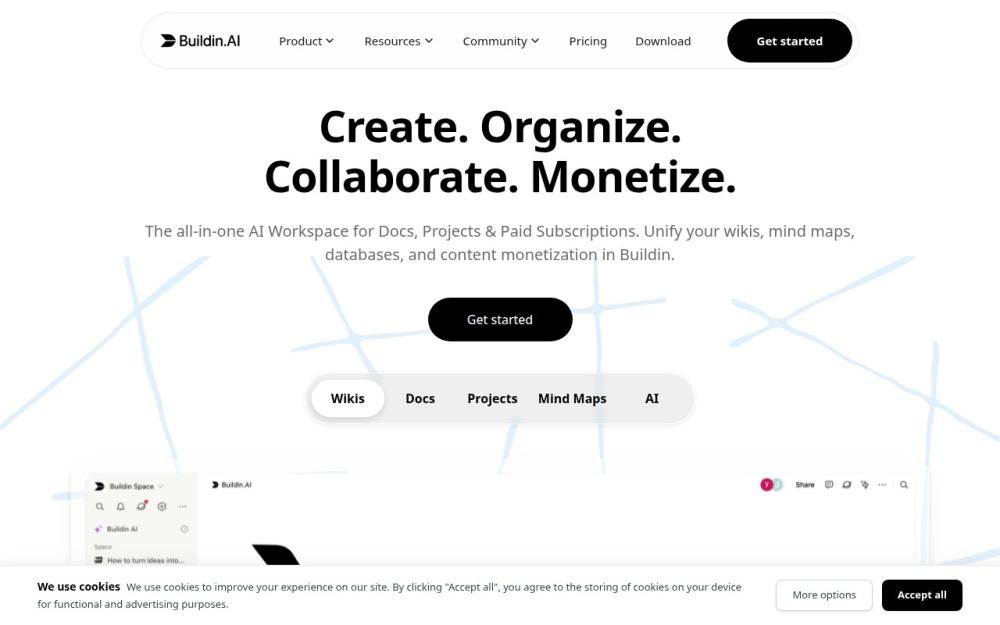 Screenshot of the homepage of buildin.ai
