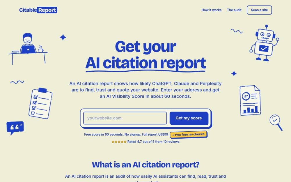 Screenshot of the homepage of citablereport.com