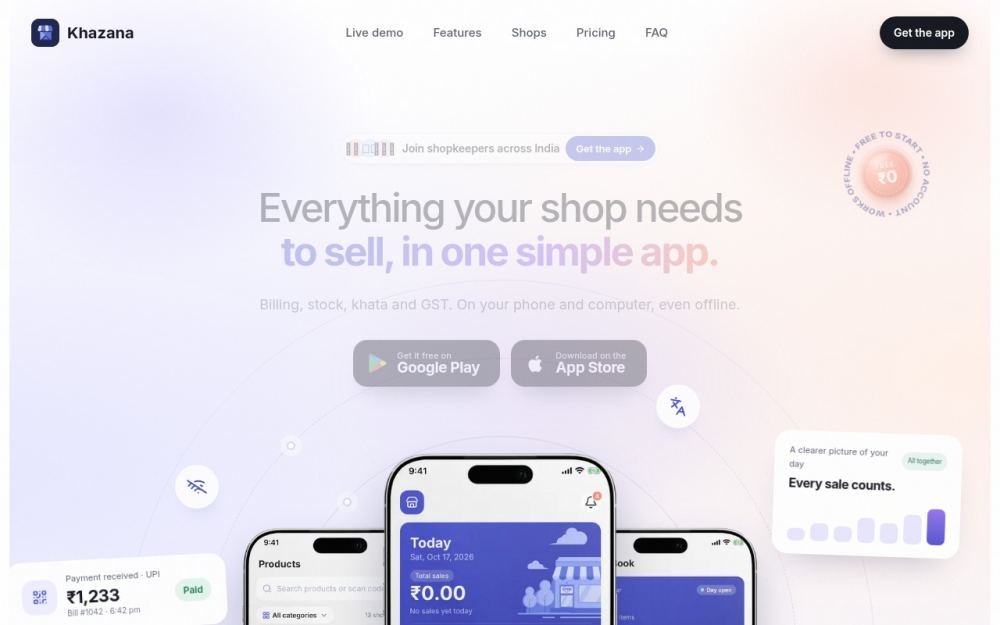 Screenshot of the homepage of khazanapos.com