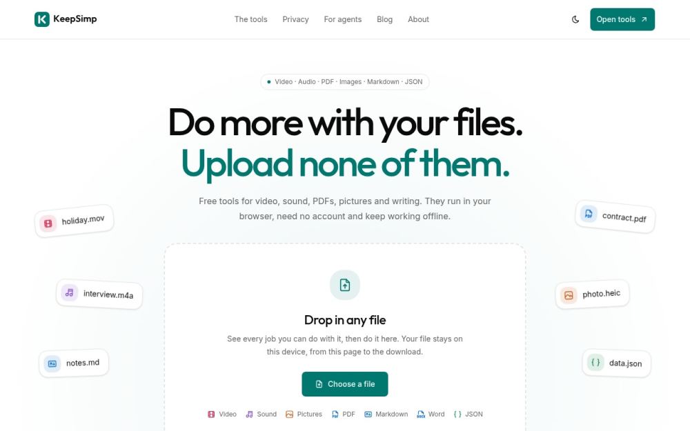 Screenshot of the homepage of keepsimp.com