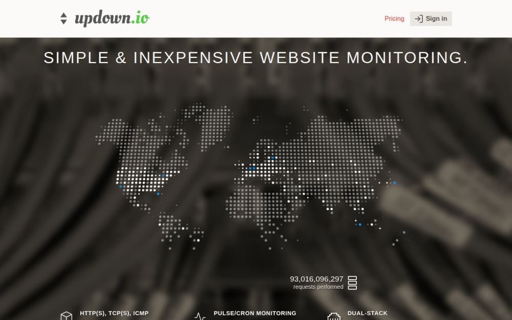 Screenshot of the homepage of updown.io