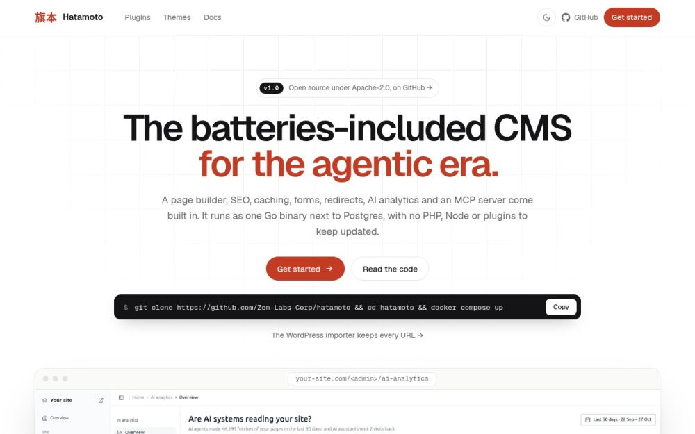 Screenshot of the homepage of hatamoto.dev